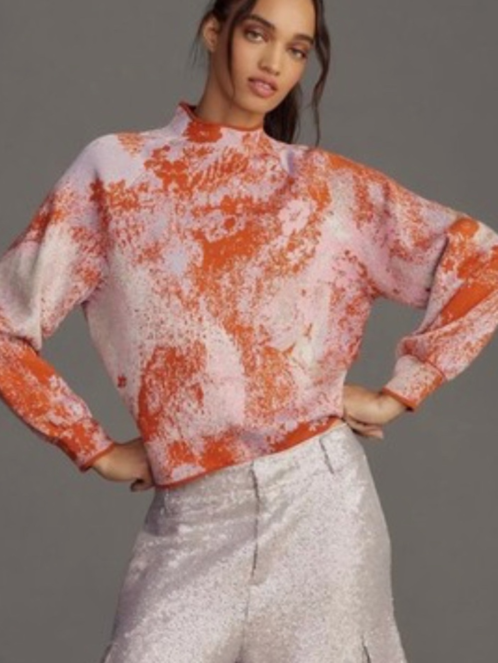 Anthropologie Beatriz Abstract Print Mock-Neck Sweater: Lurex Edition